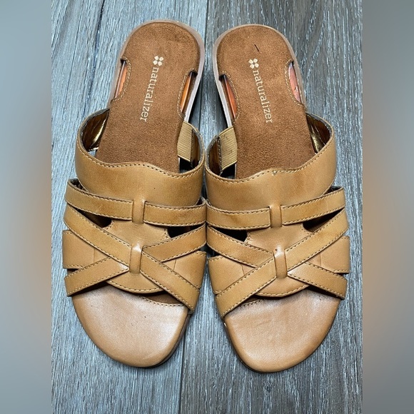 Naturalizer Comfort Dressy Flat Slide Slip On Strappy Sandals Brown 6.5 Barta - Picture 1 of 16